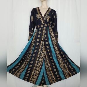 Vtg Suttles and Seawinds palazzo wide leg wrap jumpsuit S/M